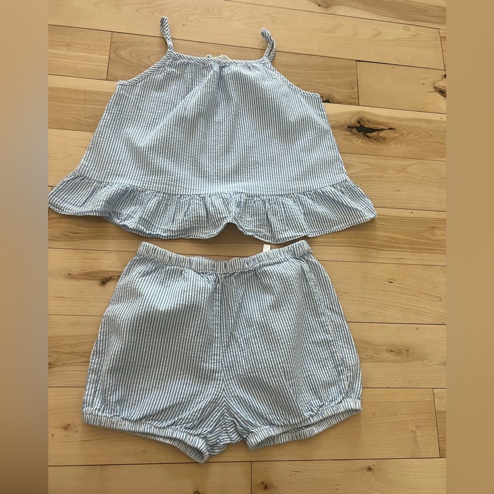 Striped Blue and White Tank Top and Shorts Set